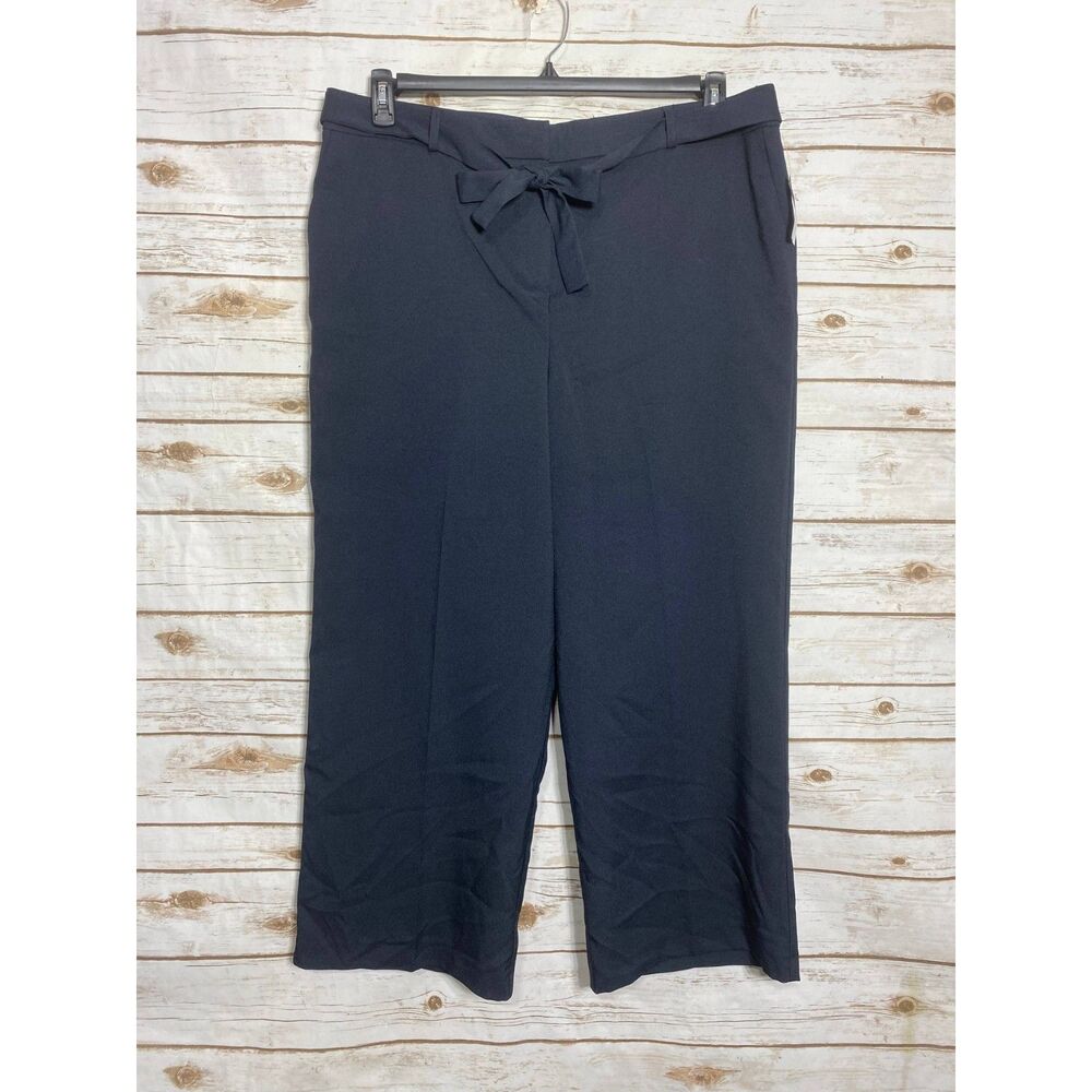 Jaclyn Smith Women Trouser Pants Wide Leg Career Zip Fly Tie Waist Navy Blue XL